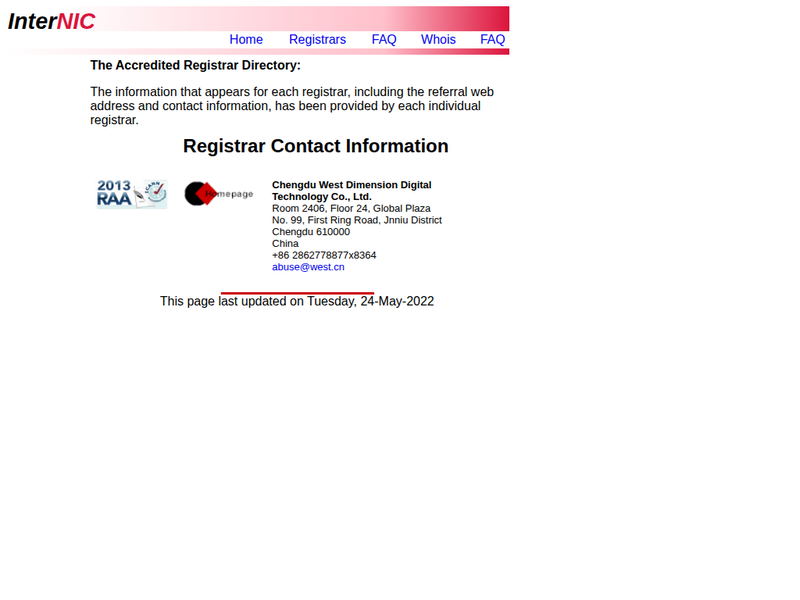 InterNIC - Registrar List站点快照