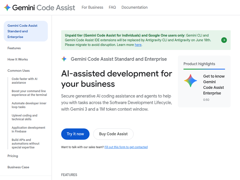 Gemini Code Assist for teams and businesses站点快照