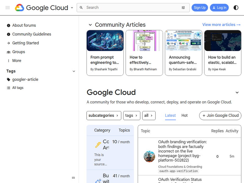 Google Cloud - Google Developer forums站点快照