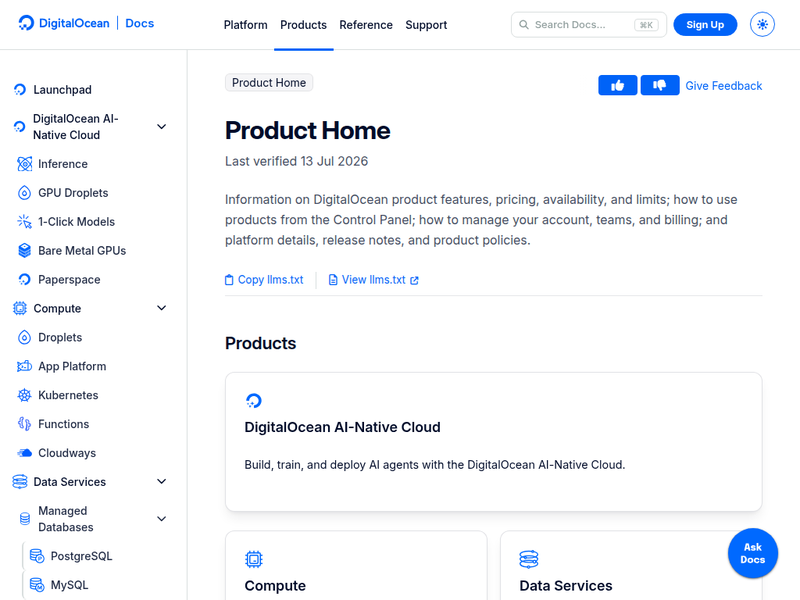 Product Home | DigitalOcean Documentation站点快照