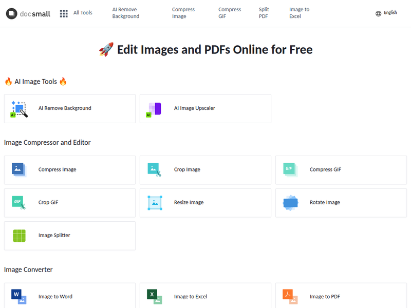 docsmall - 免费的在线图片、PDF处理工具站点快照