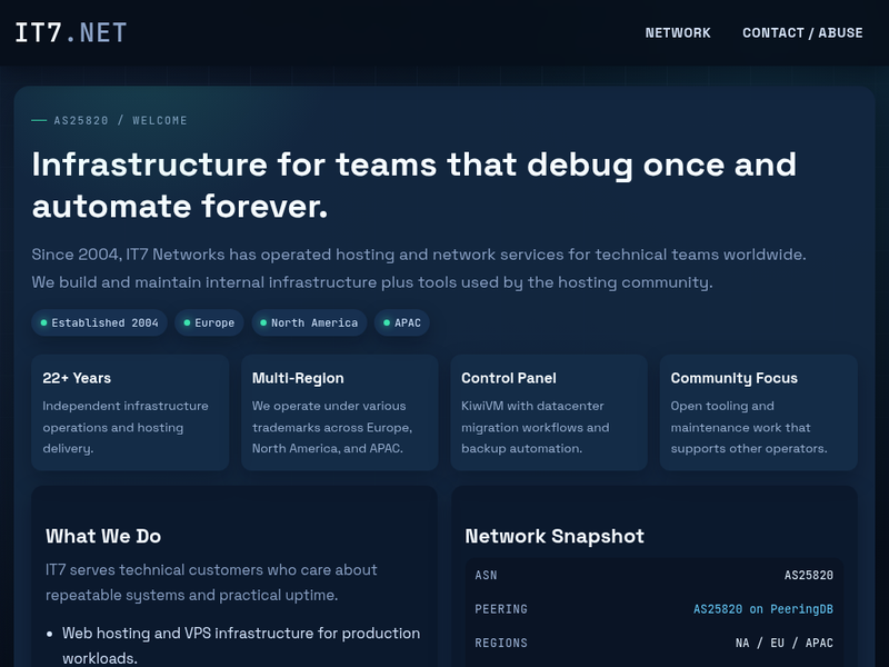 IT7.NET | AS25820 Infrastructure站点快照