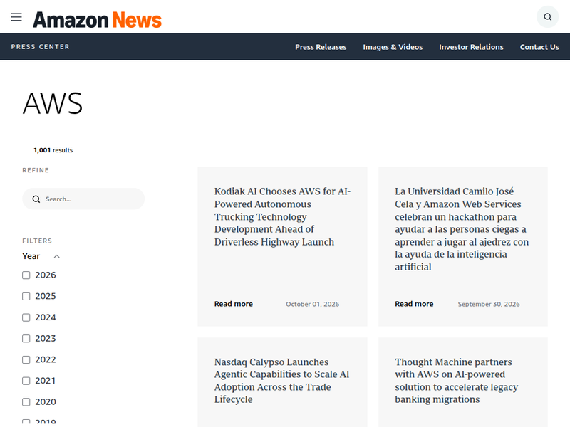 AWS - US Press Center站点缩略图