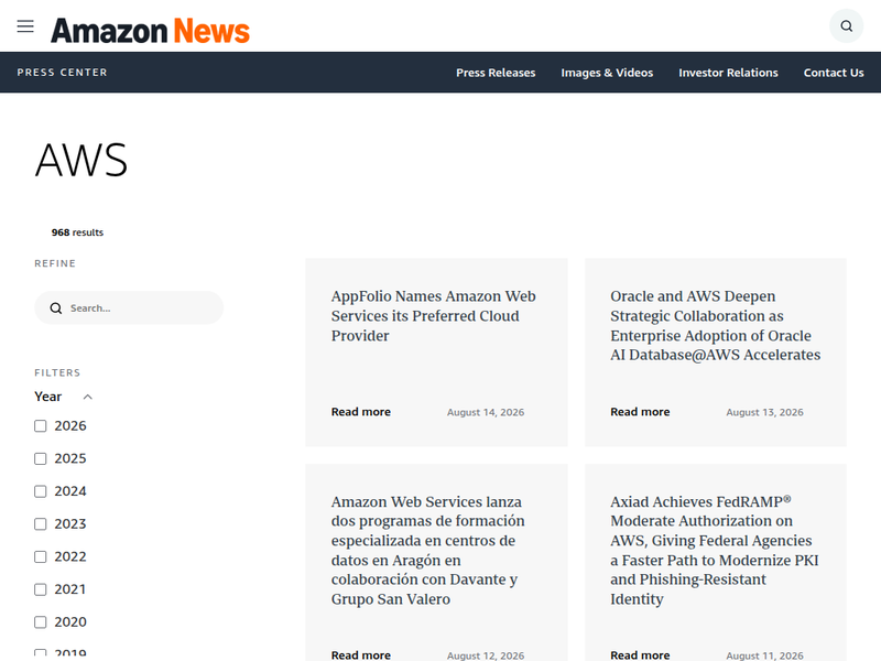 AWS - US Press Center站点快照