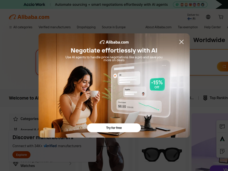 Alibaba.com：来自全球最大在线 B2B 市场的制造商、供应商、出口商和进口商站点快照