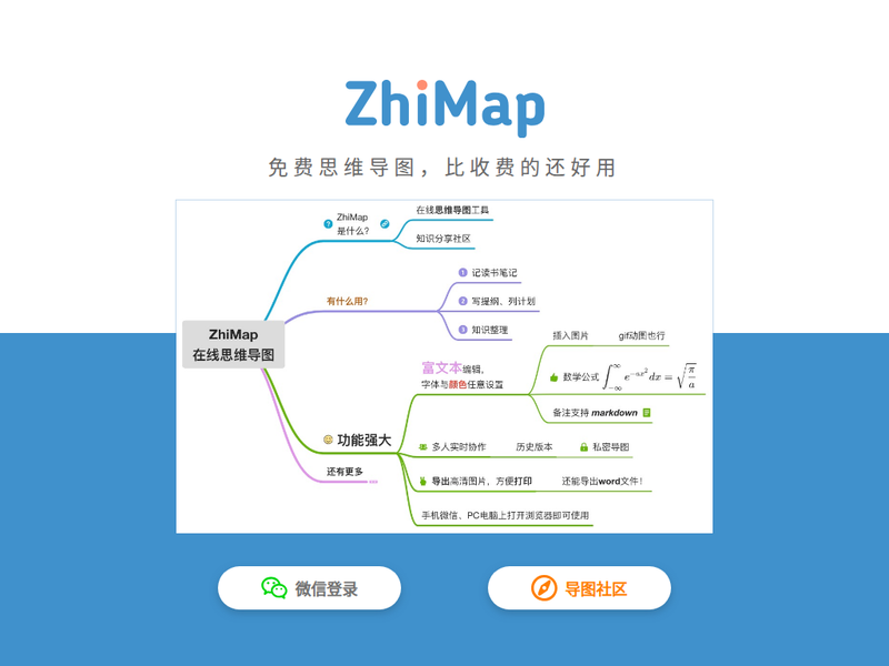ZhiMap - 在线思维导图、电脑与手机微信里都能作图站点快照